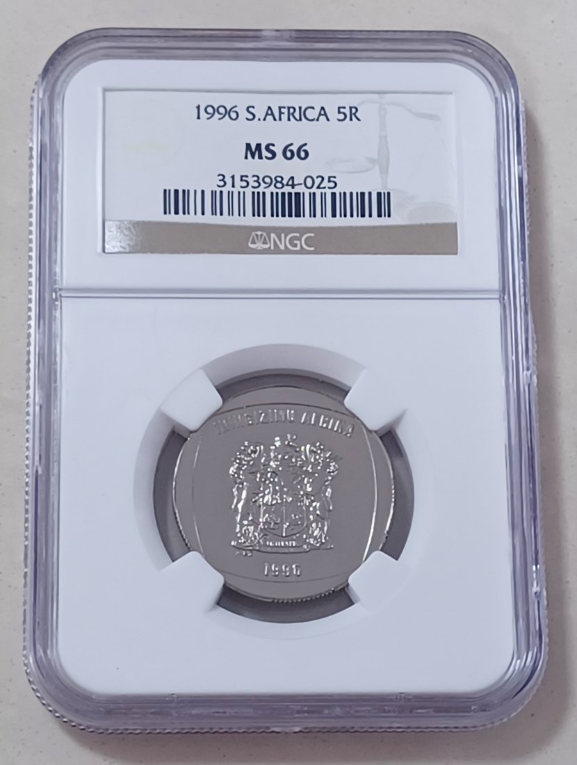  1996 South Africa BU UNC Wildebeest Five Rand R5 NGC MS66 2ND HIGHEST BRADE BY NGC   