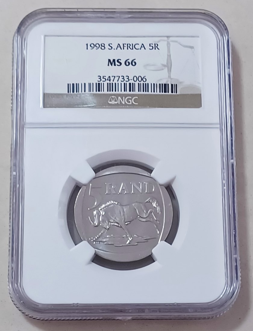 1998 South Africa BU UNC Wildebeest Five Rand R5 NGC MS66 TOP POP Highest Grade by NGC