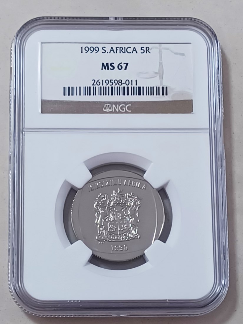1999 South Africa BU UNC Wildebeest Five Rand R5 NGC MS67