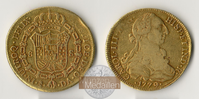 Chile, span. Kolonie Karl III. 1759-1788 MM-Frankfurt  Feingold: 24,39g 8 Escudos 1779 DA 
