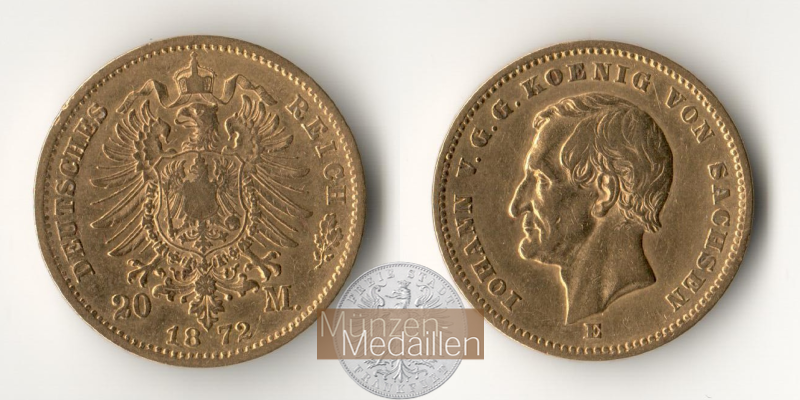 Deutsches Kaiserreich, Sachsen Johann MM-Frankfurt KM#1233 Feingold: 7,17g 20 Mark 1872 E 