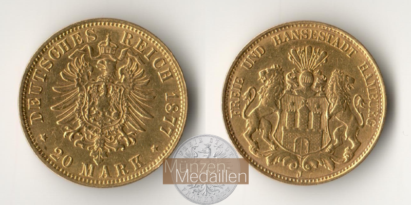 Deutsches Kaiserreich. Hamburg 20 Mark MM-Frankfurt Feingold: 7,17g  1877 J 