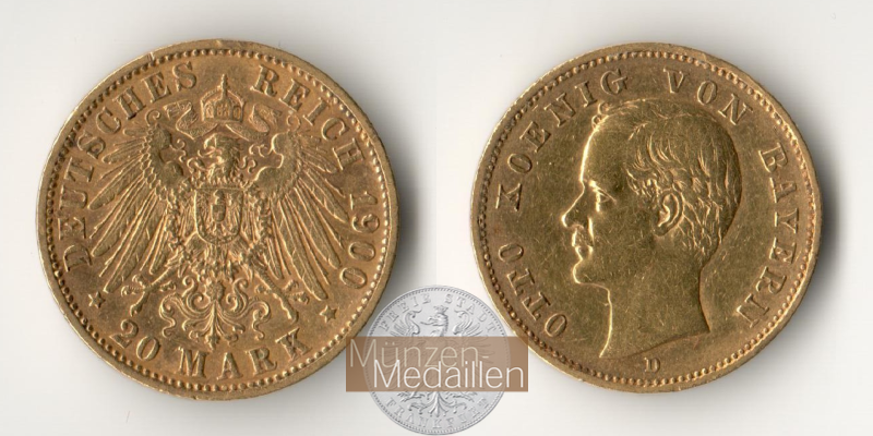 Bayern, Kaiserreich 20 Mark MM-Frankfurt KM#920 Feingold: 7,17g Otto 1900 D 