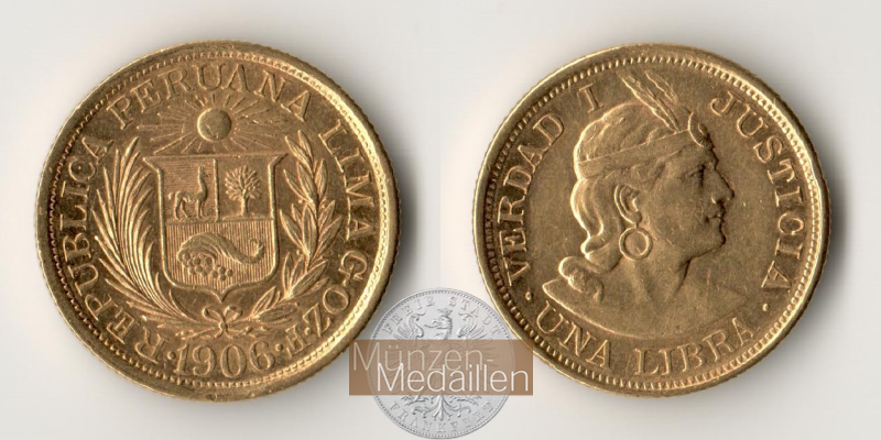Peru MM-Frankfurt Feingewicht: 7,32g 1 Libra 1906 