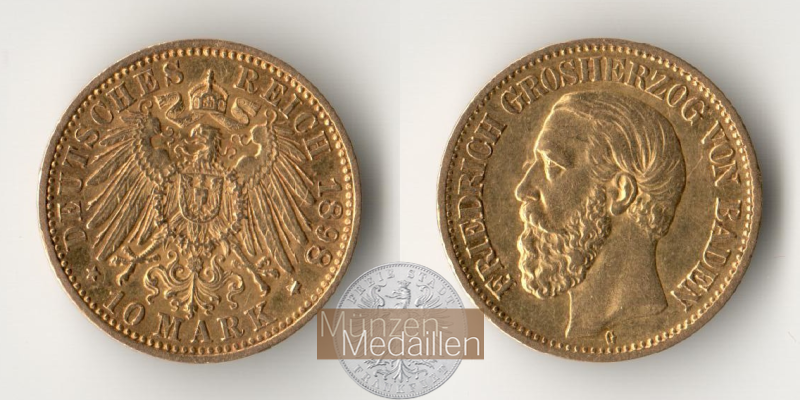  Dt. Reich Baden, 10 Mark 1898 G Friedrich I MM-Frankfurt Feingold: 3,584g   