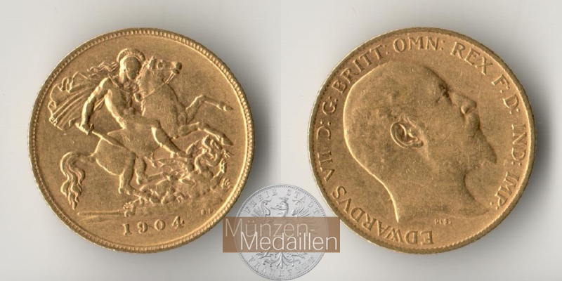 Grossbritannien, Edward VII. (1902-1910) MM-Frankfurt Feingold: 3,66g 1/2 Sovereign 1904 