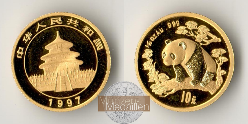 China  10 Yuan  1997 MM-Frankfurt   Feingold: 3,11g Panda  