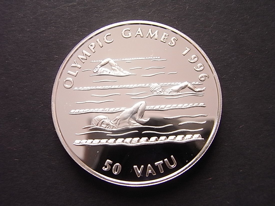  Vanuatu 50 Vatu 1996 Olympiade Schwimmen Silber 31,72gramm   
