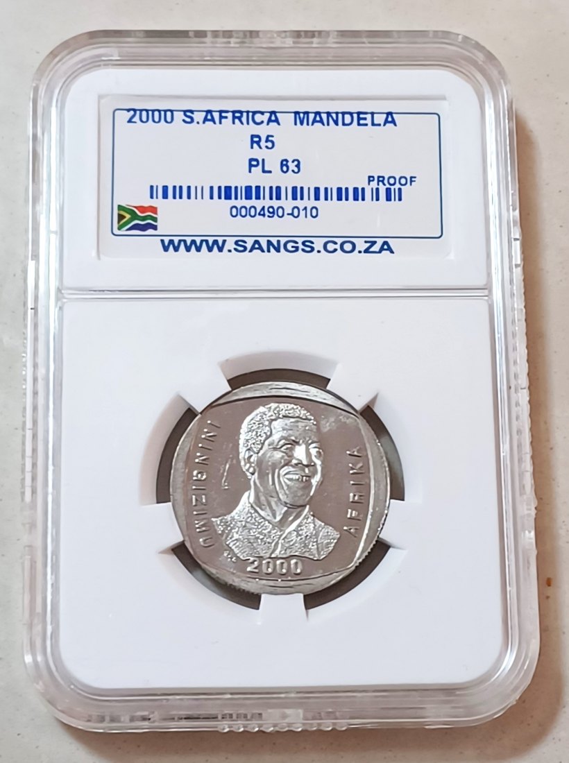  2000 South Africa PROOFLIKE Nelson Mandela *SMILEY* Five Rand R5 SANGS PL63 Mintage 40,000 VERY RARE   