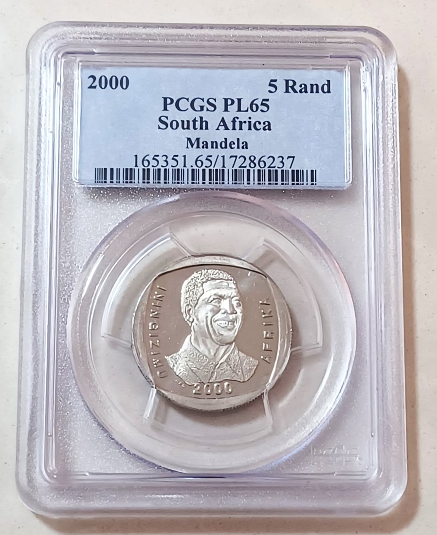 2000 South Africa PROOFLIKE Nelson Mandela *SMILEY* Five Rand R5 PCGS PL65 Mintage 40,000 VERY RARE