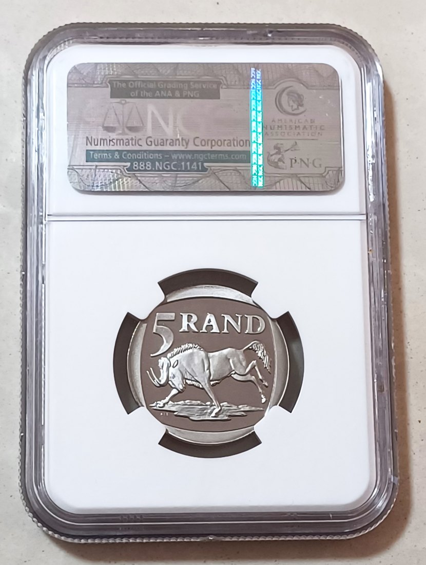  2001 South Africa PROOF Wildebeest Five Rand R5 NGC PF69UC Mintage 3678 TOP POP HIGHEST GRADE BY NGC   