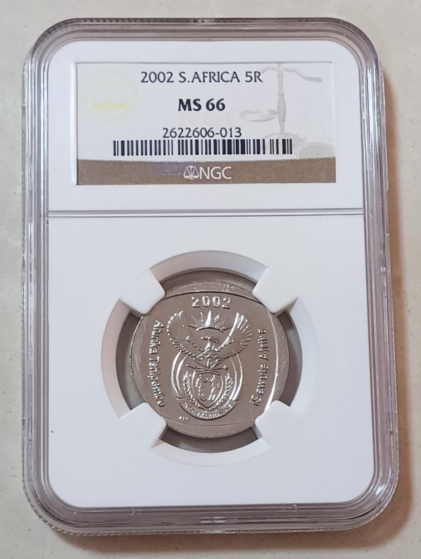 2002 South Africa BU UNC Wildebeest Five Rand R5 NGC MS66 TOP POP Highest Grade by NGC