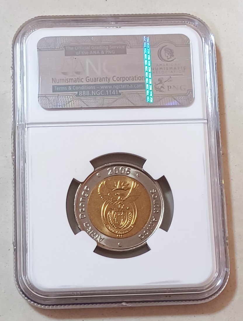  2005 South Africa BU UNC Bimetallic Wildebeest Five Rand R5 NGC MS66 2ND HIGHEST BY NGC ONLY 1 HIGHE   