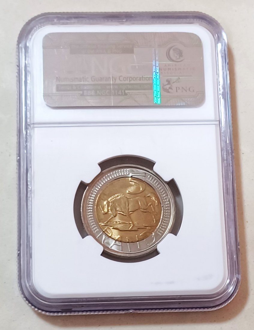  2006 South Africa BU UNC Bimetallic Wildebeest Five Rand R5 NGC MS64   