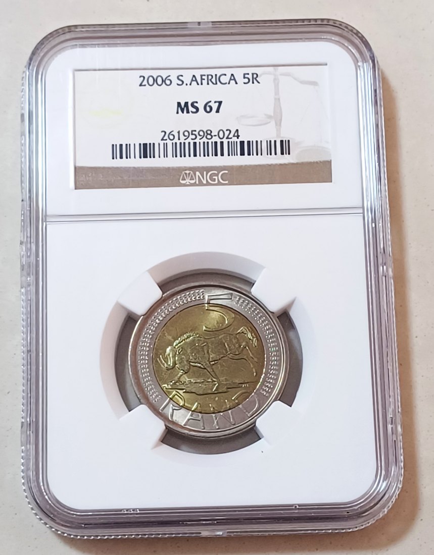 2006 South Africa BU UNC Wildebeest Five Rand R5 NGC MS67 TOP POP Highest Grade by NGC