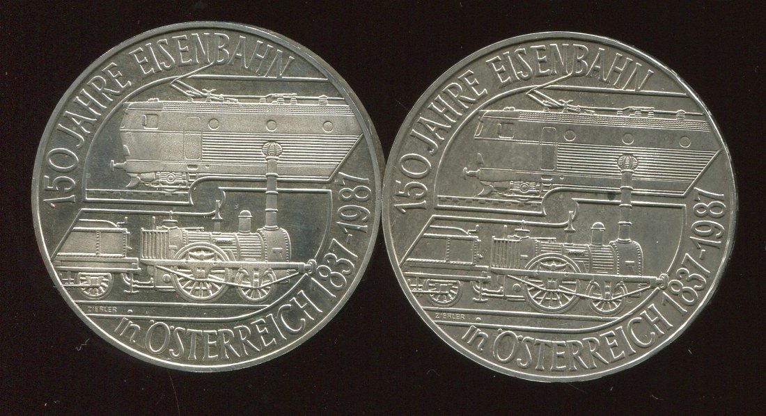  Österreich 2x 500 Schilling 150 J. Eisenbahn 1x in PP 1x St.   