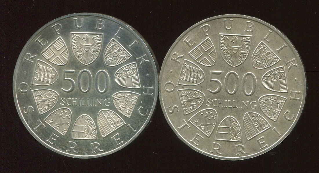  Österreich 2x 500 Schilling 150 J. Eisenbahn 1x in PP 1x St.   