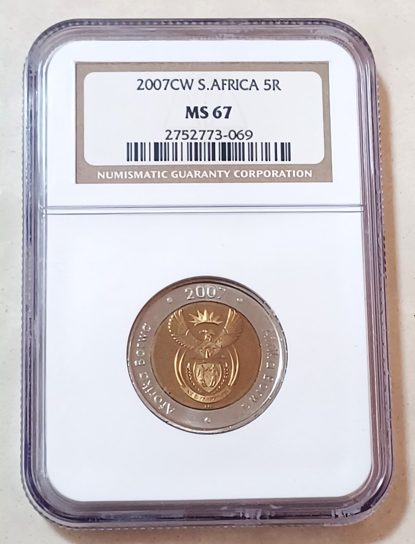 2007 South Africa OOM PAUL CW Wildebeest Five Rand R5 NGC MS67 MINTAGE 2,354 RARE 2ND HIGHEST BY NGC