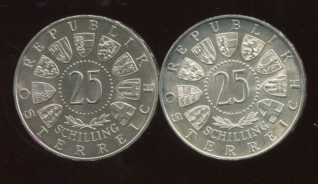  Österreich 2x 25 Schilling Silbermünzen von 1955/56 in Stempelglanz   