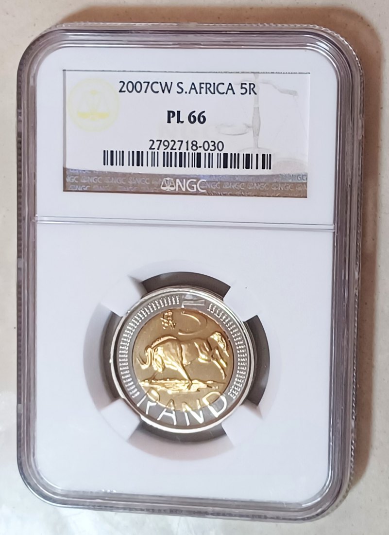 2007 South Africa PROOFLIKE OOM PAUL CW Wildebeest Five Rand R5 NGC PL66 MINTAGE 1,280 VERY RARE