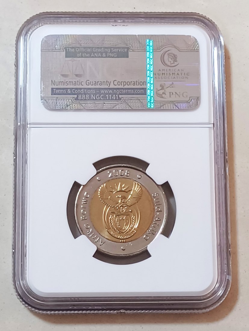  2008 South Africa BU UNC Bimetallic Nelson Mandela 90th Birthday Five Rand R5 NGC MS66   