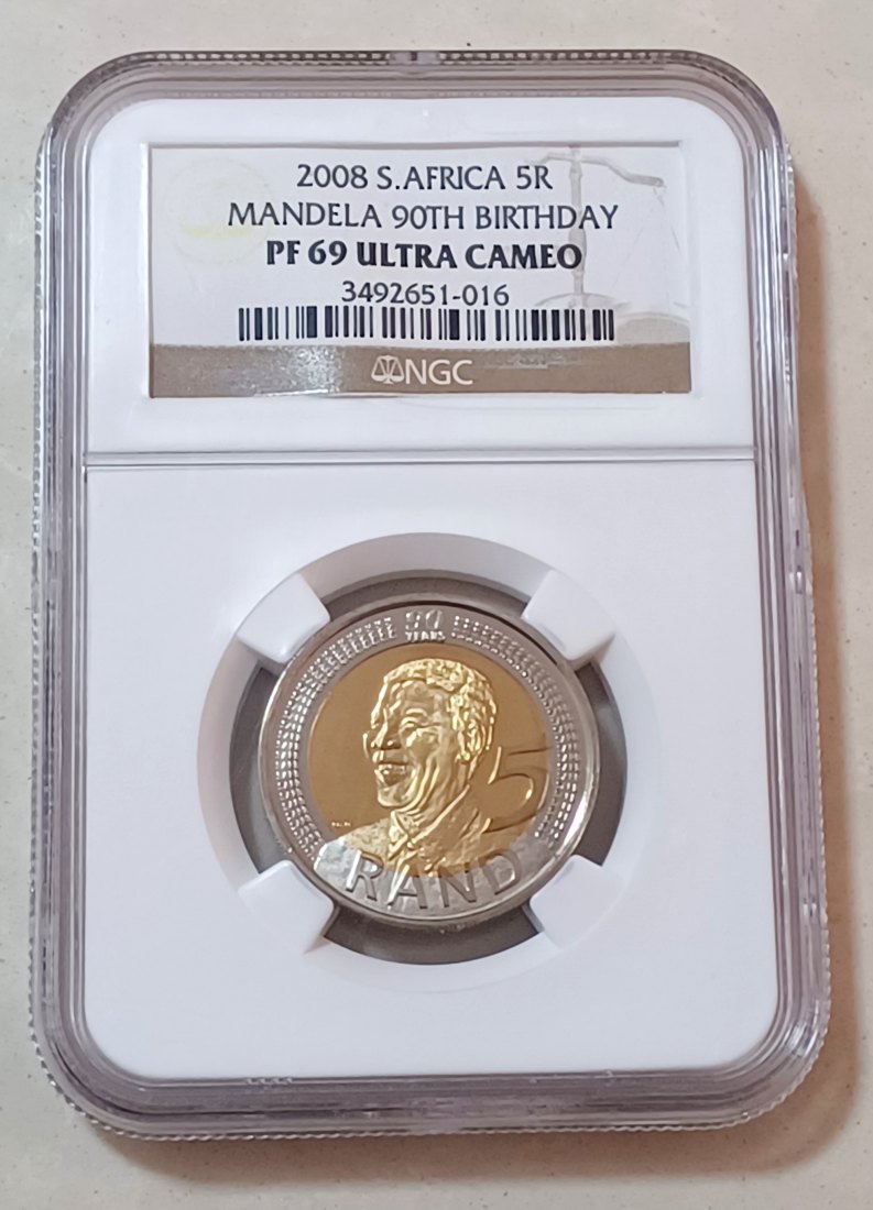 2008 South Africa PROOF Nelson Mandela 90th Five Rand R5 NGC PF69UC 2ND HIGHEST MINTAGE 5,000 RARE