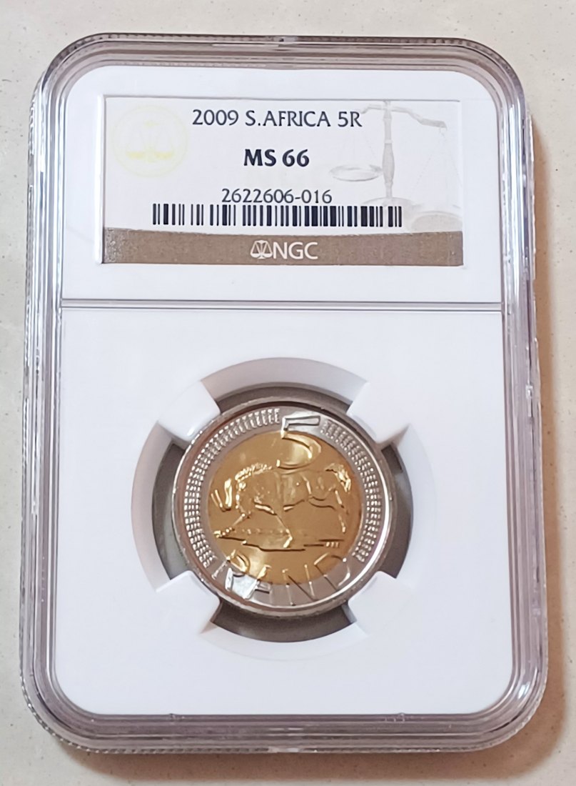 2009 South Africa BU UNC Wildebeest Five Rand R5 NGC MS66 2ND Highest Grade by NGC ONLY 1 HIGHER