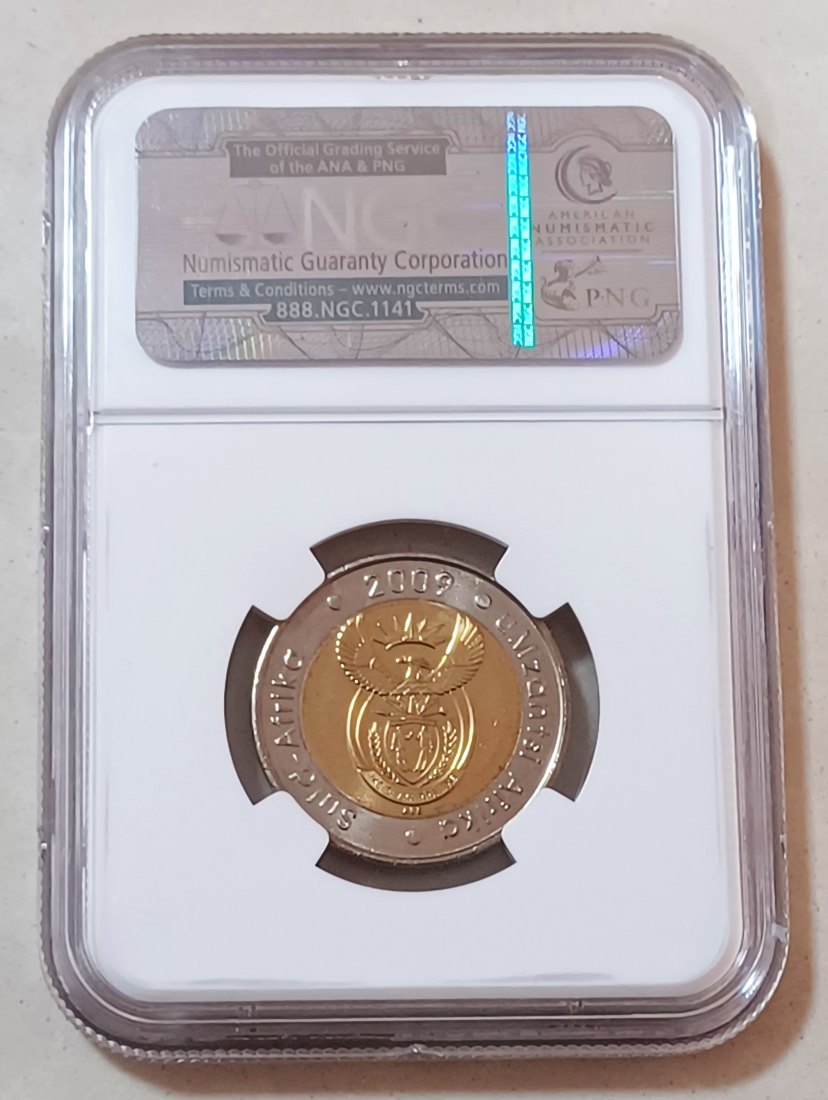  2009 South Africa BU UNC Wildebeest Five Rand R5 NGC MS66 2ND Highest Grade by NGC ONLY 1 HIGHER #2   
