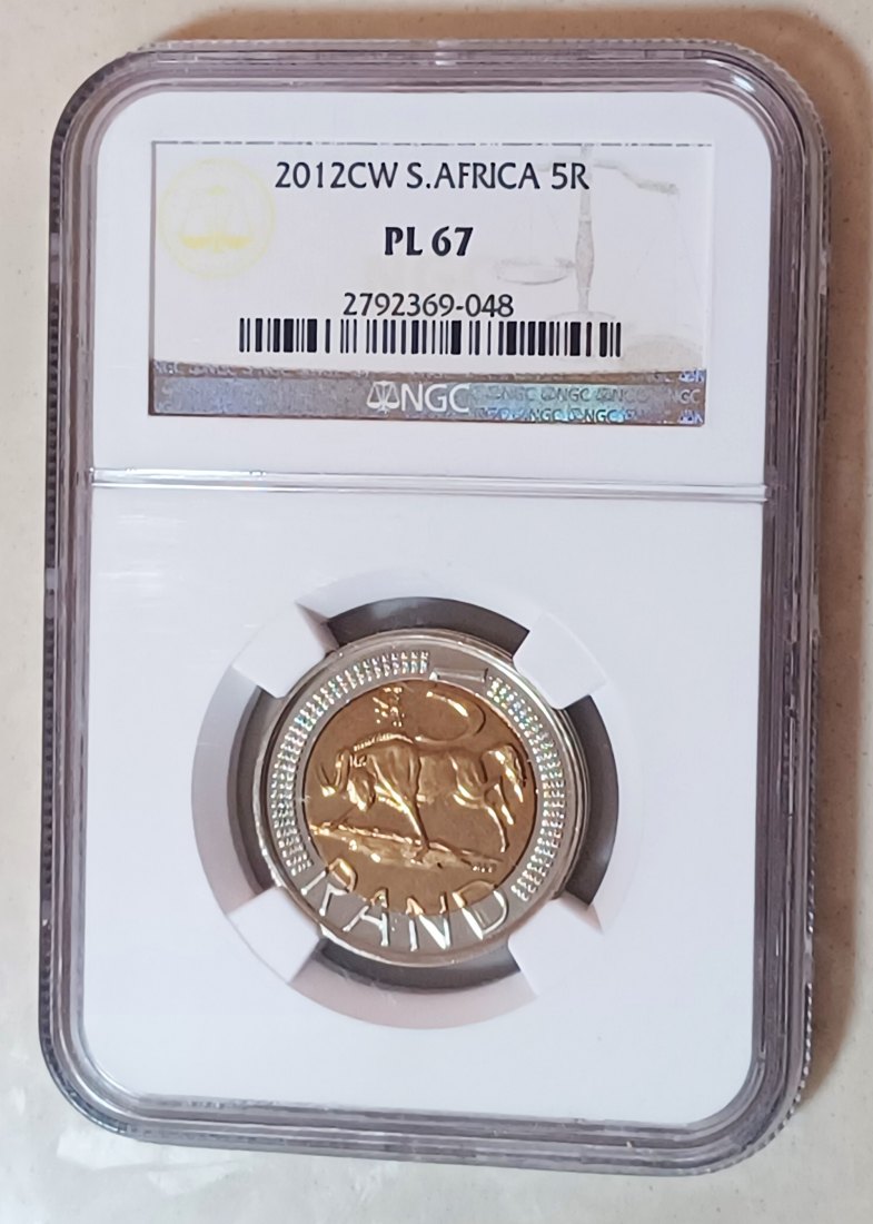 2012 South Africa OOM PAUL CW Wildebeest Five Rand R5 NGC PL67 MINTAGE 1,740 RARE 2ND HIGHEST BY NGC