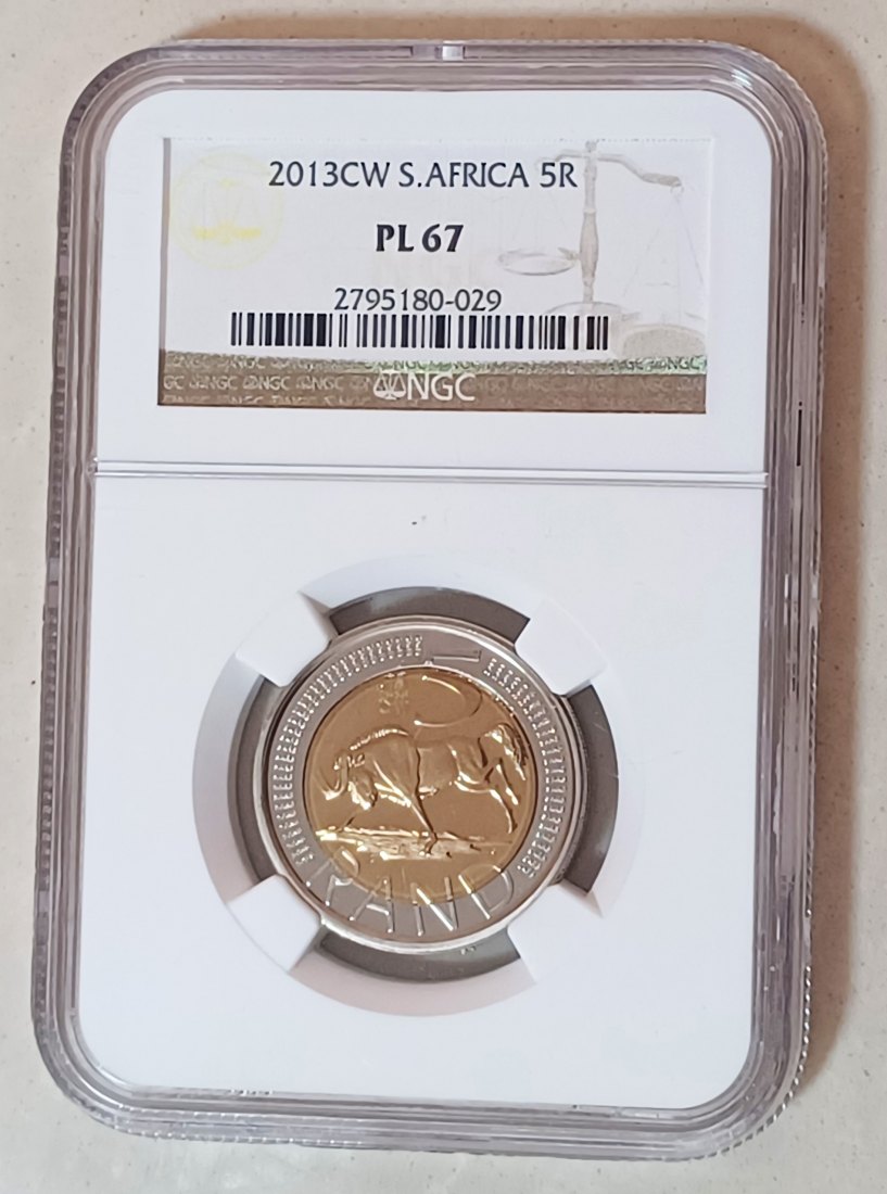 2013 South Africa Bimetallic OOM PAUL CW Wildebeest Five Rand R5 NGC PL67 MINTAGE 1,014 SUPER RARE