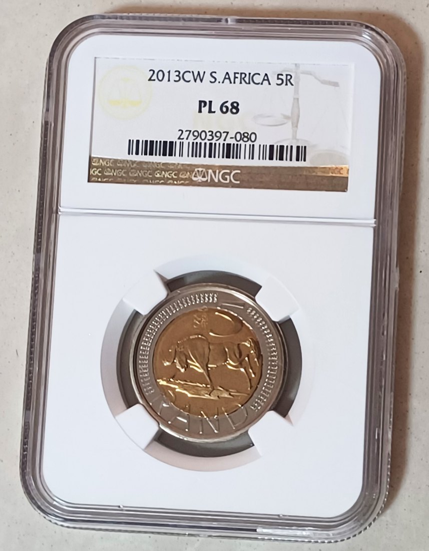 2013 South Africa Bimetallic OOM PAUL CW Wildebeest Five Rand R5 NGC PL68 2ND HIGHEST MINTAGE 1,014