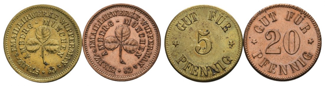  Bayern, Amberg, Stanz- & Emaillierwerke Wuppermann & Co, 5 Pfennig / 20 Pfennig, Menzel 523.1/523.3   