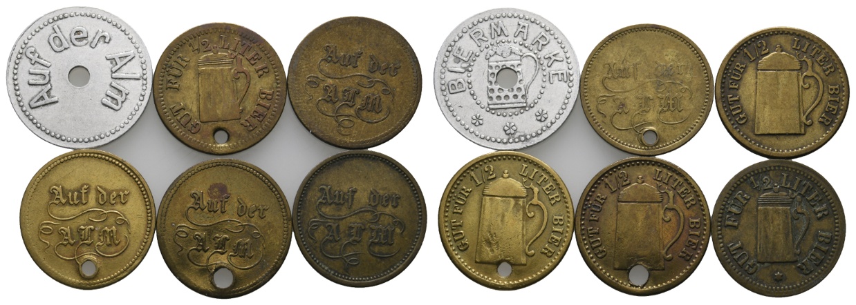  Bayern, Amberg, Auf der Alm, Biermarken (6 Stück); Menzel 476/477   