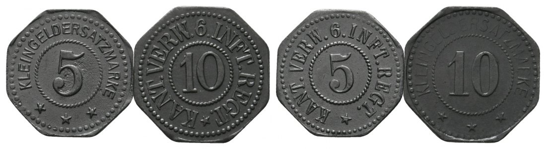  Bayern, Amberg, Kandt.Verw.6.Inft.Regt, Kleingeldersatzmarken (2 Stück); Menzel 506   