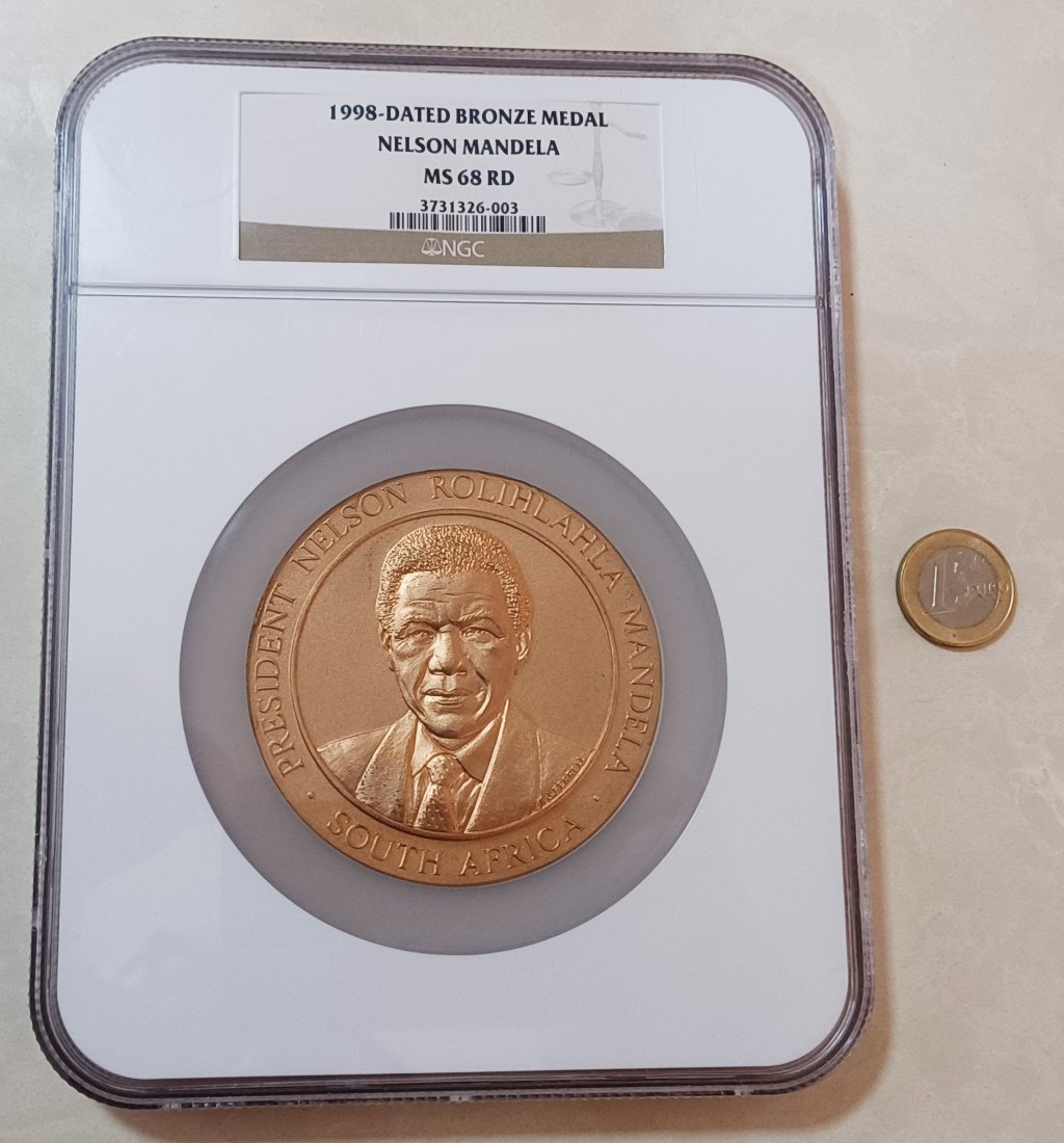 1998 South Africa XL 76.5mm Nelson Mandela Bronze Medal NGC MS68RD 2ND HIGHEST SUPER RARE