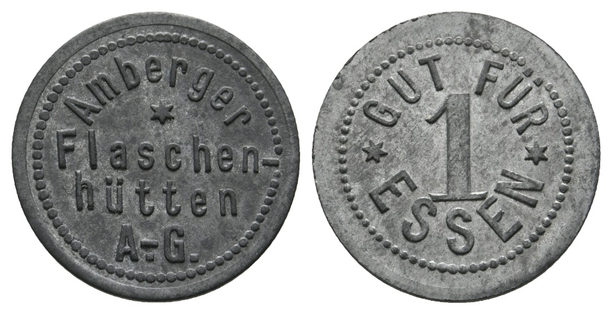  Bayern, Amberg, Amberger Flaschenhütten A.-G., Gut für 1 Essen (Marke); Menzel 475   