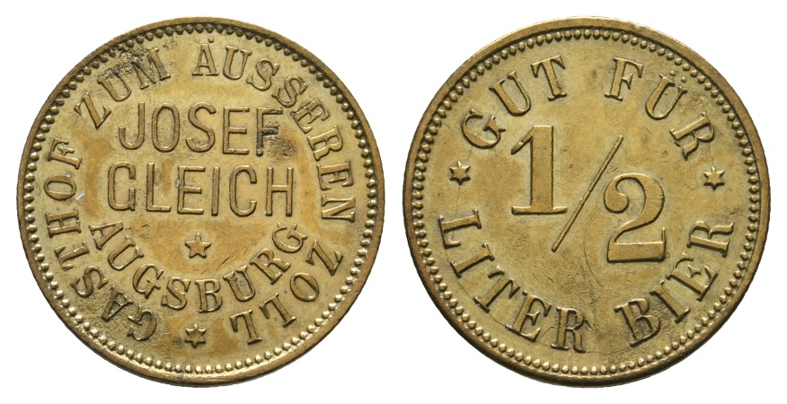  Bayern, Augsburg, Gasthof zum Äuseren Zoll, Josef Gleich, Biermarke; Menzel 971   