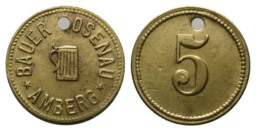  Bayern, Amberg, Bauer Rosenau (gelocht), Biermarke (5), Menzel 478.1   