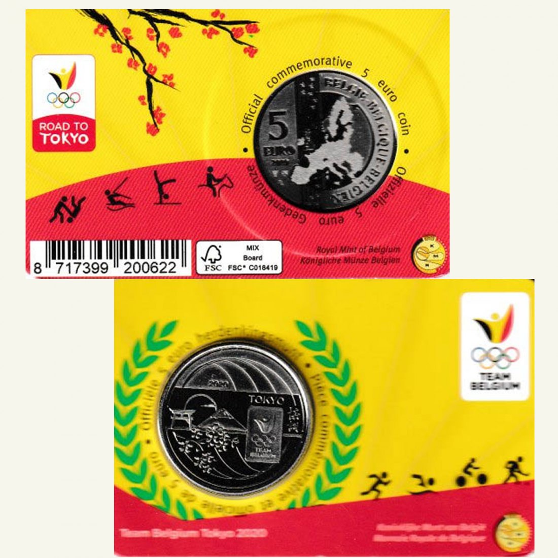  Offiz Coincard 5 €-Sondermünze Belgien *Team Begien in Tokyo* 2020 nur 7.500St!   