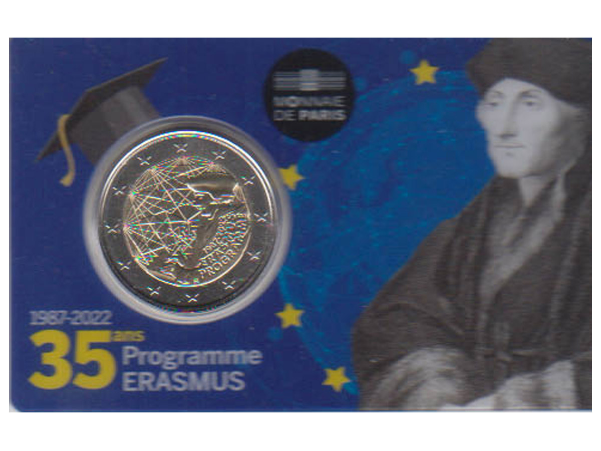  Offiz. Coincard 2€-Sondermünze Frankreich *35 Jahre Erasmus Programm* 2022 nur 10.000St!   