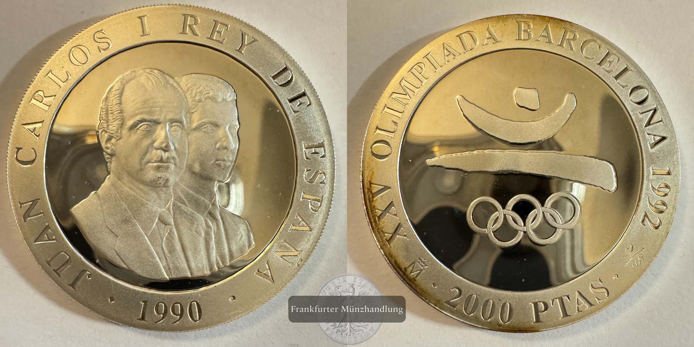  Spanien 2000 Pesetas Juan Carlos I (Barcelona'92 logo) 1990 FM-Frankfurt KM#859 Feinsilber: 25g   