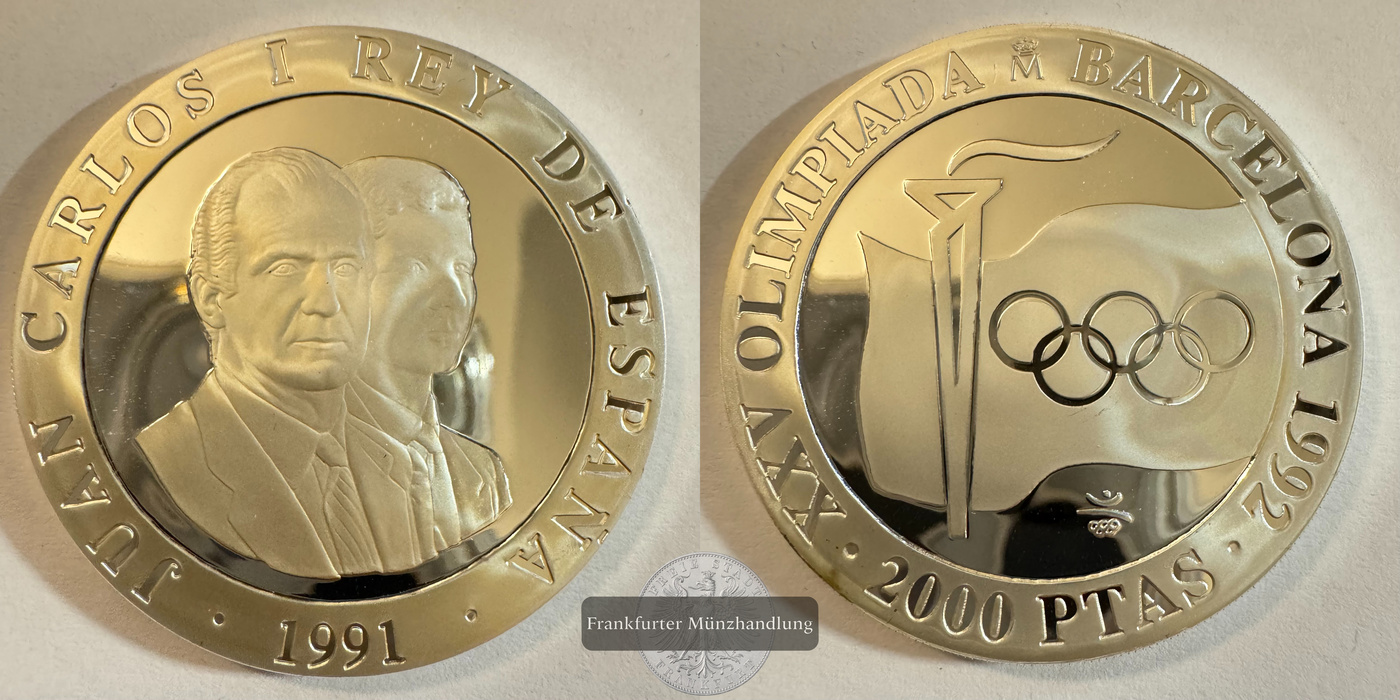  Spanien 2000 Pesetas Juan Carlos I (Olympic symbols) 1991 FM-Frankfurt KM#887 Feinsilber: 25g   