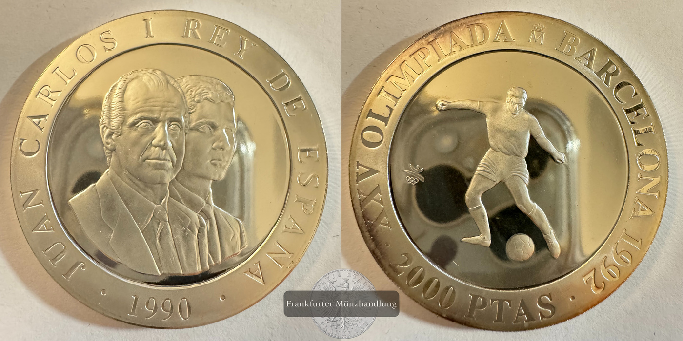  Spanien 2000 Pesetas Juan Carlos I (Soccer) 1990 FM-Frankfurt KM#862 Feinsilber: 25g   