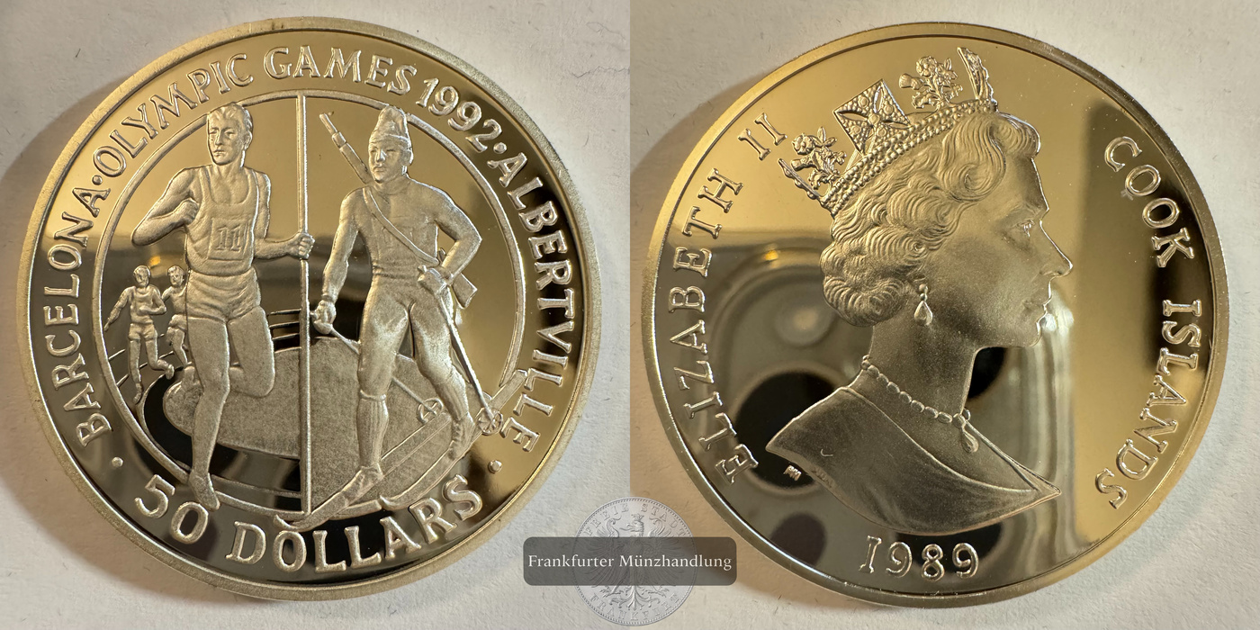  Cook Islands 50 Dollars (1992 Olympic Games & Winter Olympic Games) 1989 FM-Frankurt Feinsilber: 26g   