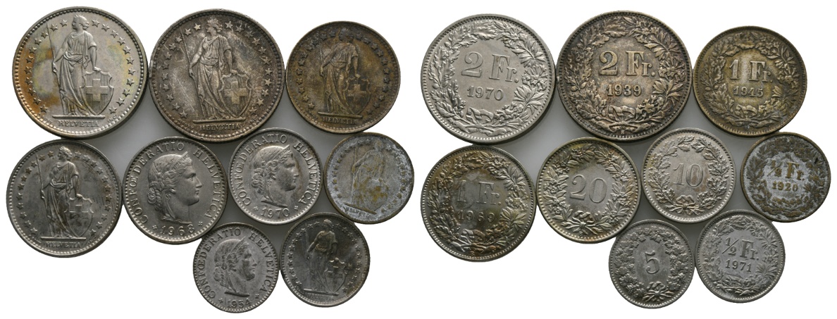  Ausland; Schweiz; Lot Kleinmünzen (9 Stück)   