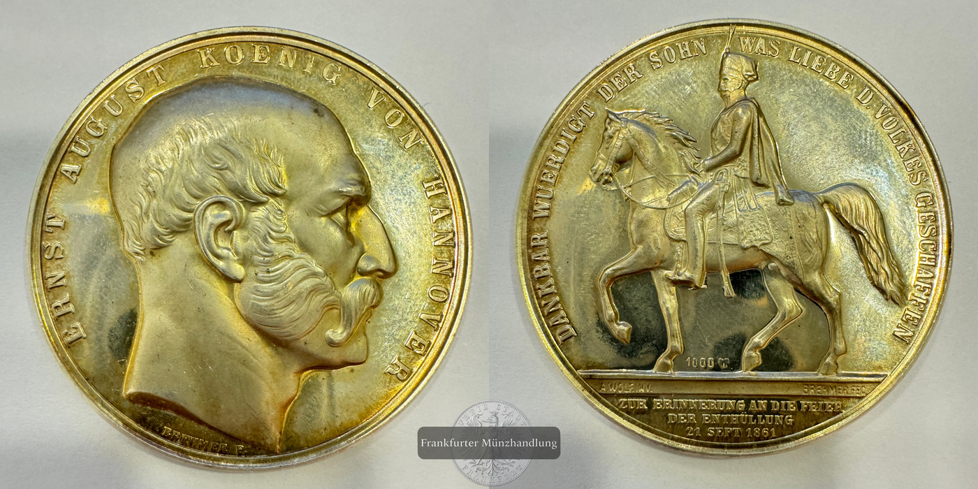  Deutschland Silbermedaille Ernst August von Hannover 1861 FM-Frankfurt Feinsilber: 25,15g   