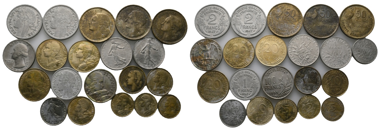  Ausland; Frankreich; Lot Kleinmünzen (21 Stück)   