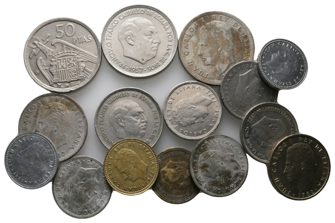 Ausland; Spanien; Lot Kleinmünzen (15 Stück)   