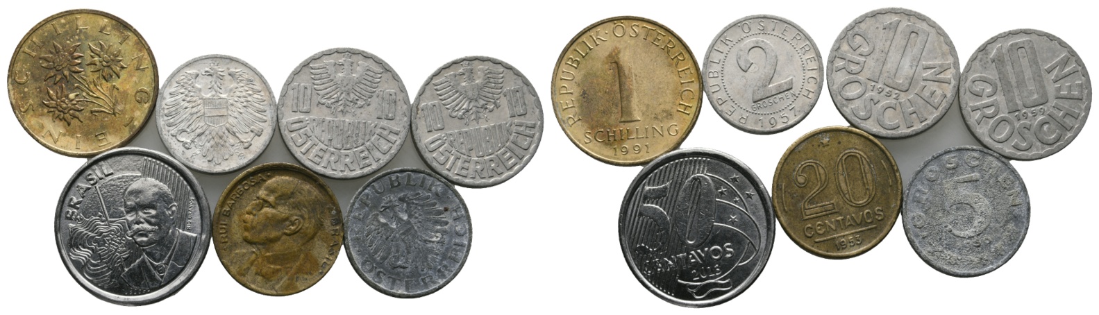  Ausland; Österreich & Brasilien; Lot Kleinmünzen (7 Stück)   