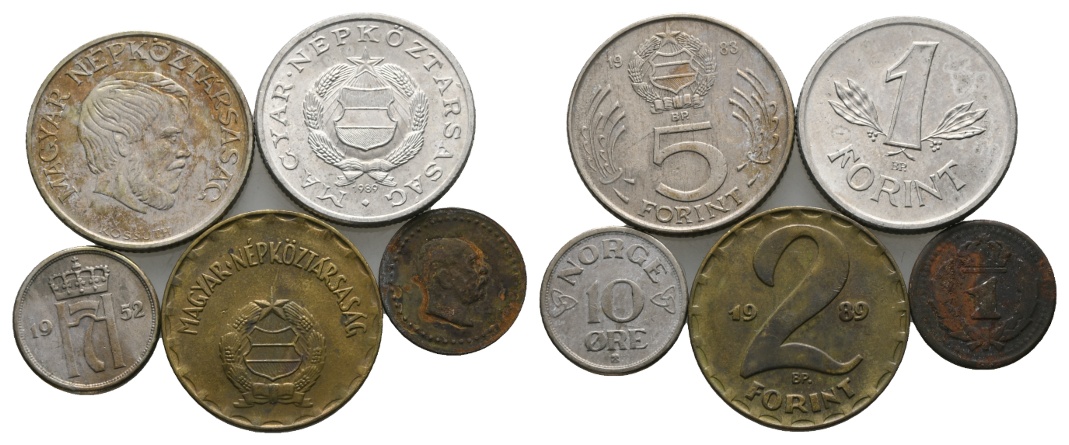  Ausland; Norwegen & Ungarn; Lot Kleinmünzen (5 Stück)   